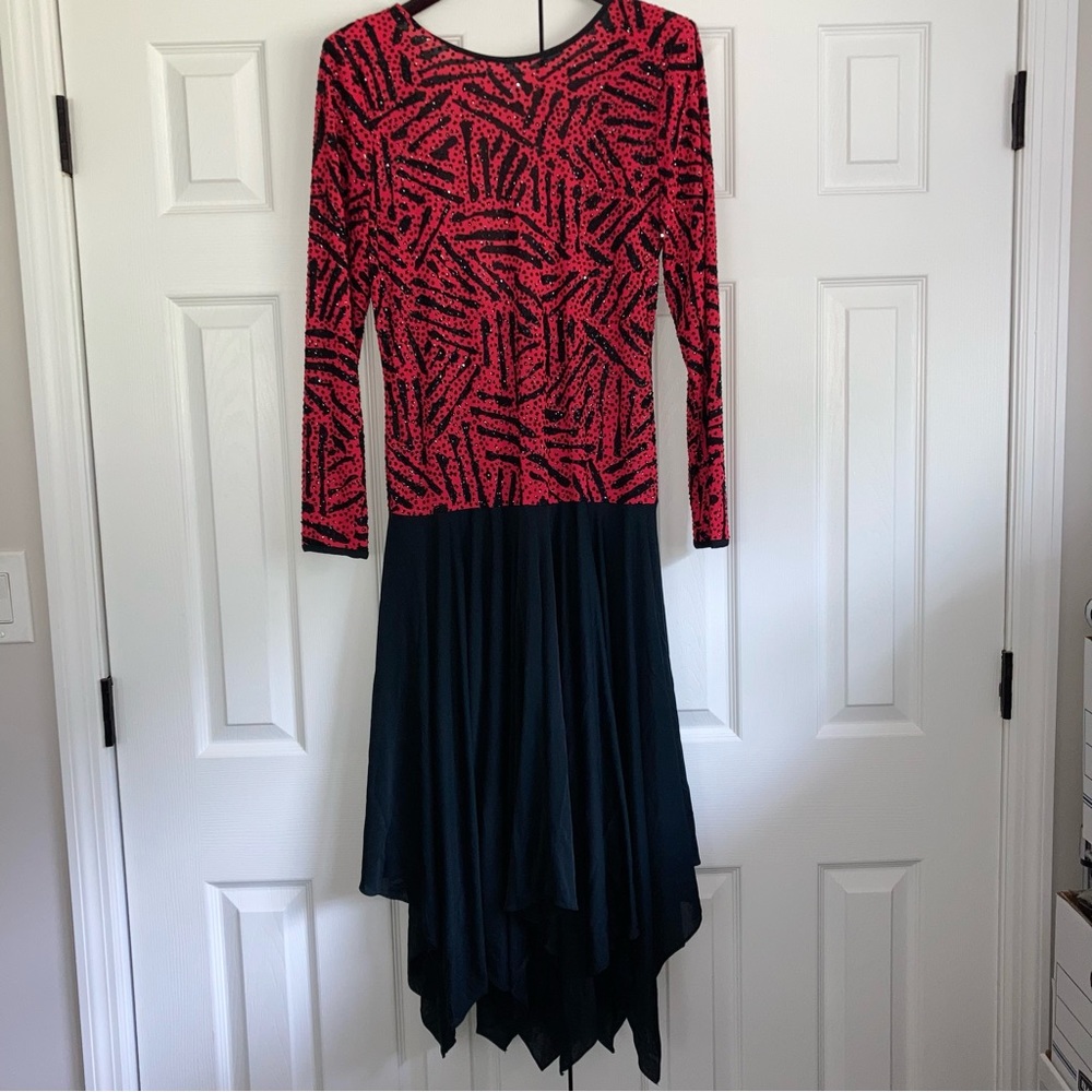 Vintage Exit Shops Polyester Red & Black Glitter Dress